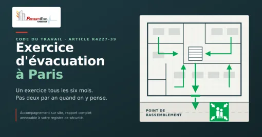 exercice d'évacuation dans un immeuble de bureaux à Paris